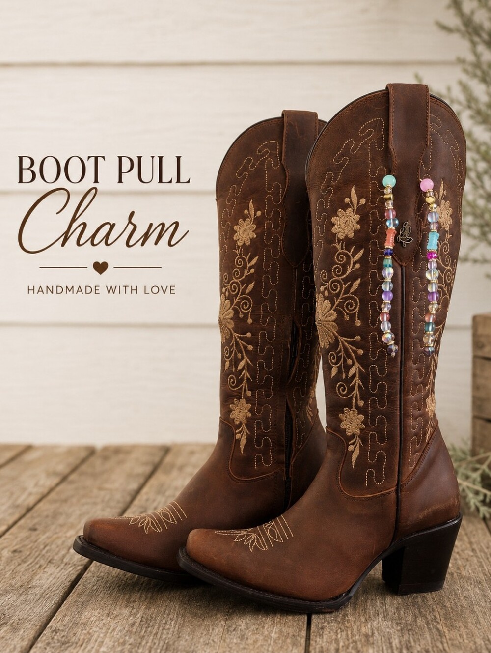 Georgia Peach Co Handmade Beaded Boot Pull Charm Western Boot Jewelry